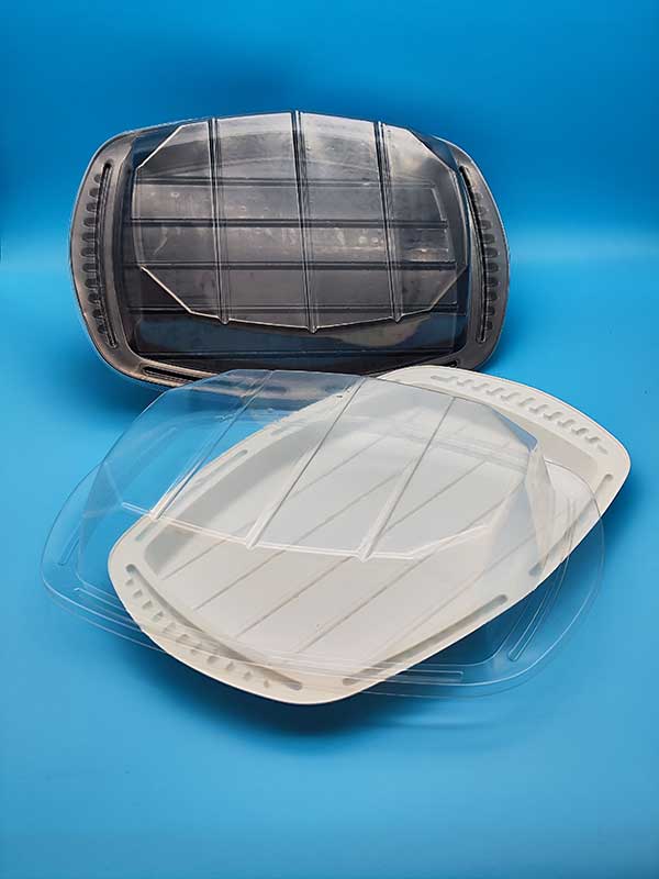 Servierplatten mit Klarsichtdeckel, geeignet für kalte Speisen und Sandwiches, Abmessungen 335×24×80mm