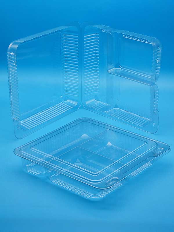 Verschließbare Blister in zwei Höhen und mit drei Fächern für verschiedene Lebensmittel mit einem Innenmaß von 190×190mm und Höhen von 35mm und 70mm