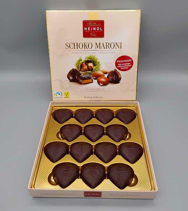 Tiefzieh-Einsatz für Pralinenschachtel Heindl-Schoko-Maroni